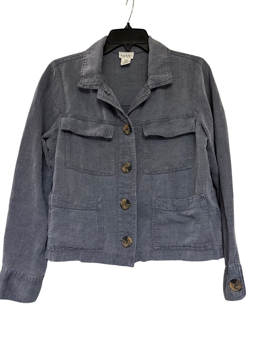 Nicole Miller New York Jacket Medium Blue Gray Linen Blend Utility Military